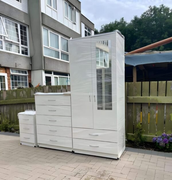 White Mirrored Wardrobe Chest Set 184x76x50 | WardrobeFRUK