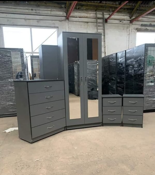 Grey 2 Door Mirrored Wardrobe Set 184x76x50cm | WardrobeFRUK