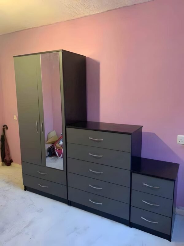 Grey 2 Door Mirrored Wardrobe Set 184x76x50cm | WardrobeFRUK