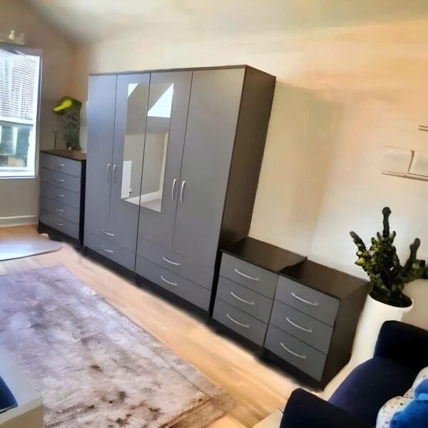 Modern 4 Door Dark Grey Wardrobe 184×152×50cm | WardrobeFRUK